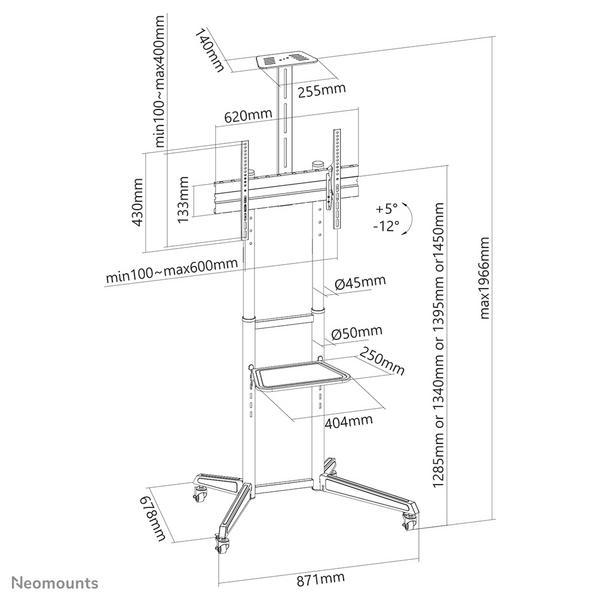 NEOMOUNTS FL50-550BL1 Support au sol mobile pour écran 37-70p - étagère multimédia et support caméra inclus