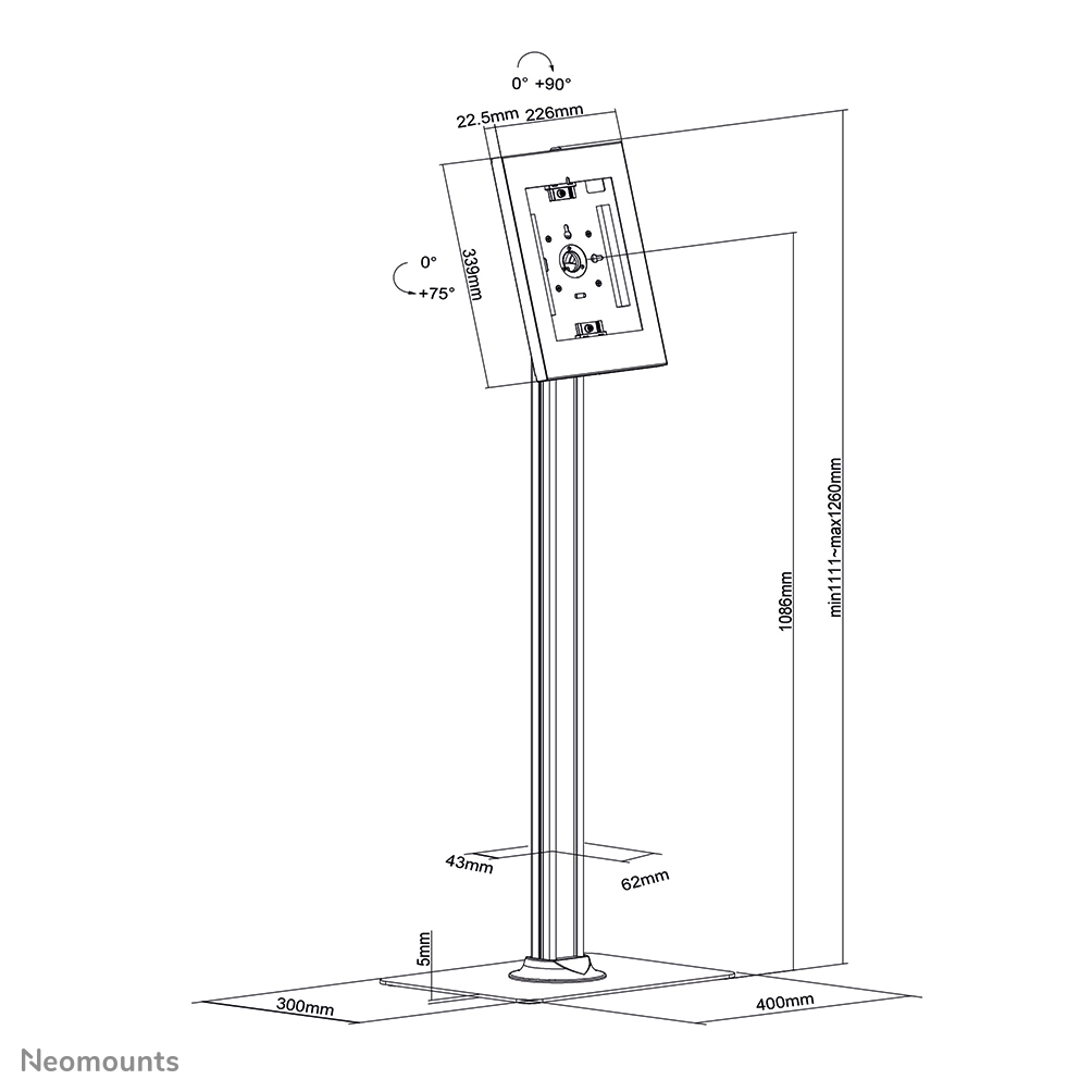 NEOMOUNTS FL15-650WH1 Support pour tablette au sol 9.7-11p - verrouillable