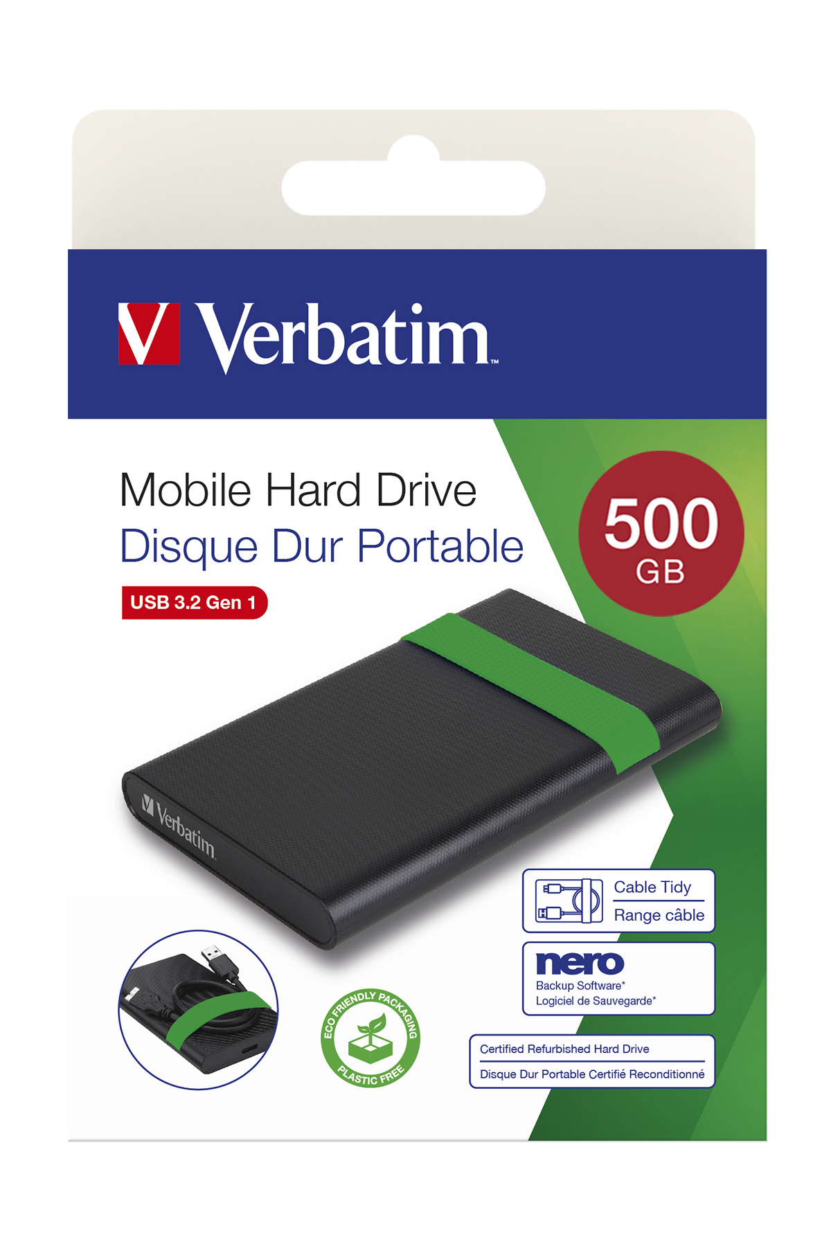 Verbatim 53111 disque dur externe 512 Go 5400 tr/min 2.5" Micro-USB B 2.0/3.2 Gen 1 (3.1 Gen 1) Noir, Vert