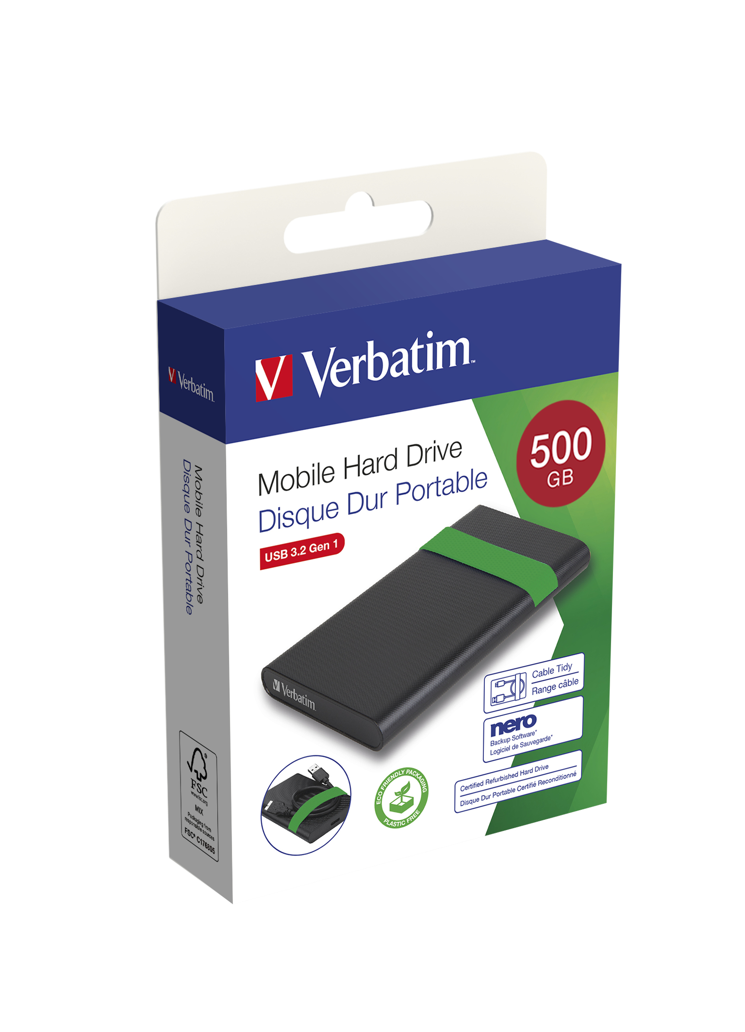 Verbatim 53111 disque dur externe 512 Go 5400 tr/min 2.5" Micro-USB B 2.0/3.2 Gen 1 (3.1 Gen 1) Noir, Vert