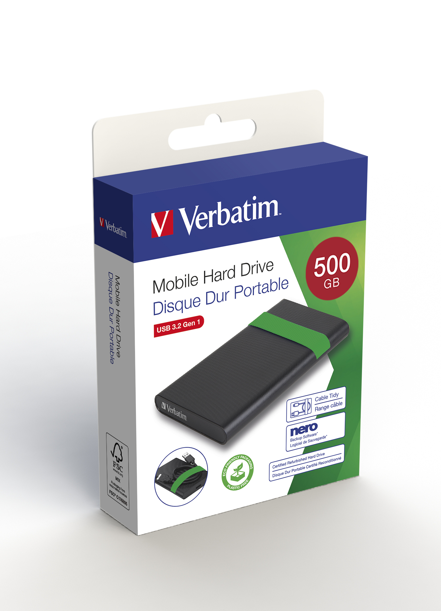 Verbatim 53111 disque dur externe 512 Go 5400 tr/min 2.5" Micro-USB B 2.0/3.2 Gen 1 (3.1 Gen 1) Noir, Vert