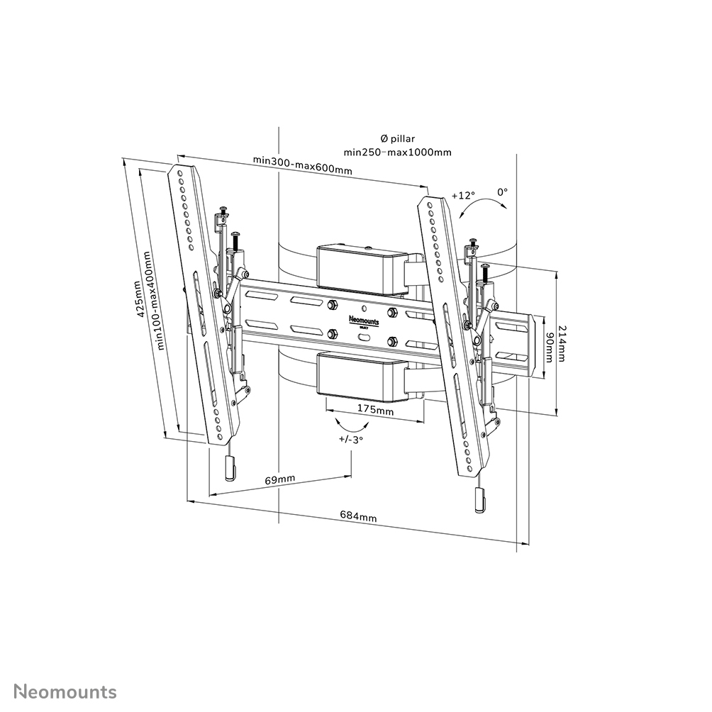 NEOMOUNTS WL35S-910BL16 Support de pilier pour écran 40-75p - inclinable - verrouillable - diam. 25-100 cm - portrait
