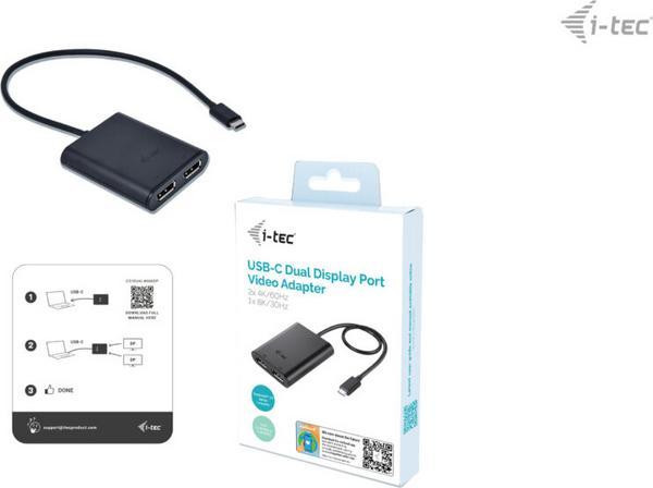 I-TEC USB-C Dual 4K/60Hz single 8K/30Hz DP Video Adapter 2x DP Port