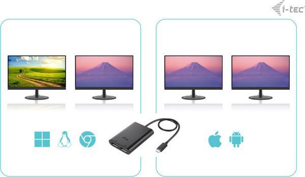 I-TEC USB-C Dual 4K/60Hz single 8K/30Hz DP Video Adapter 2x DP Port