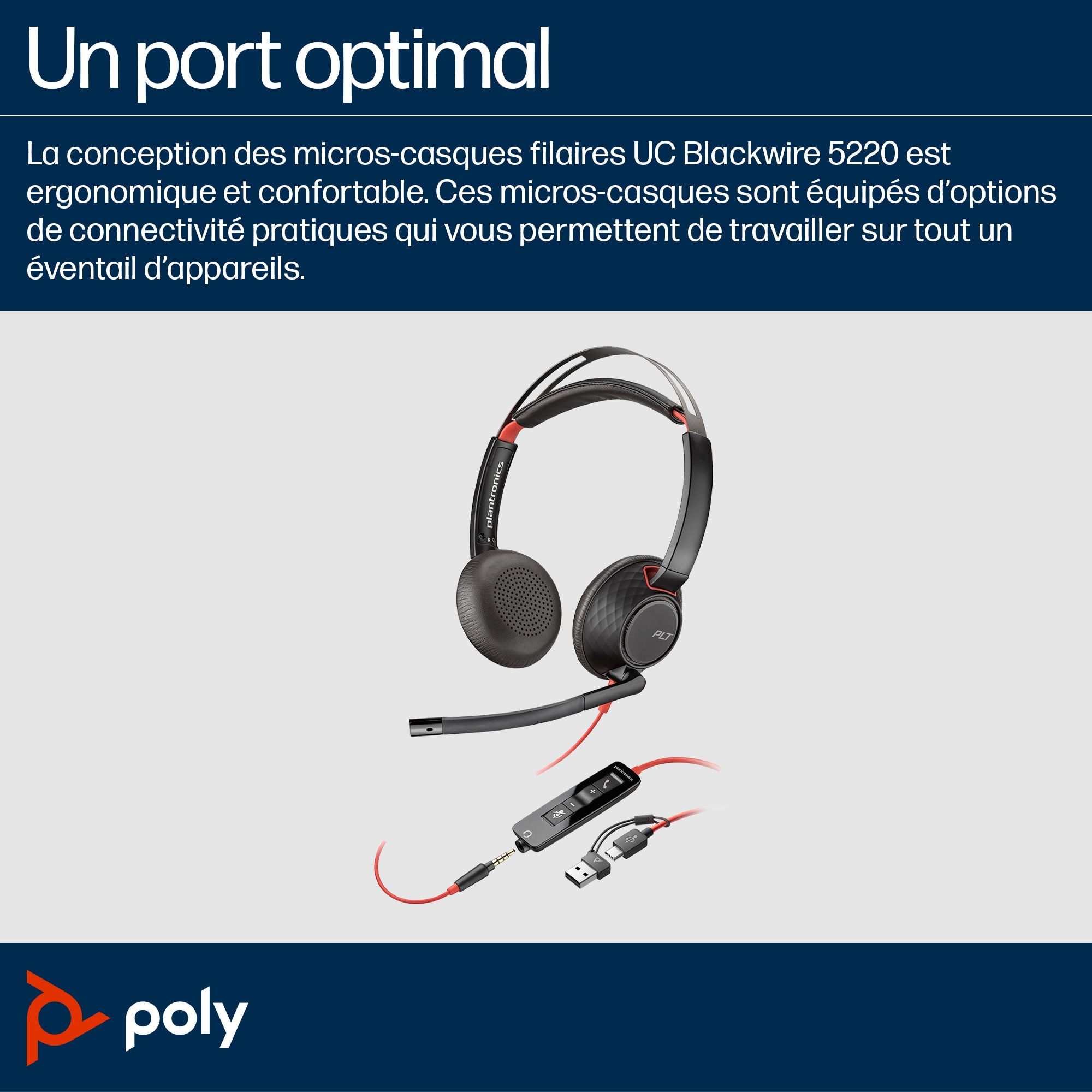 HP Poly Blackwire 5220 Stereo USB-C Headset +3.5mm Plug +USB-C/A Adapter Bulk