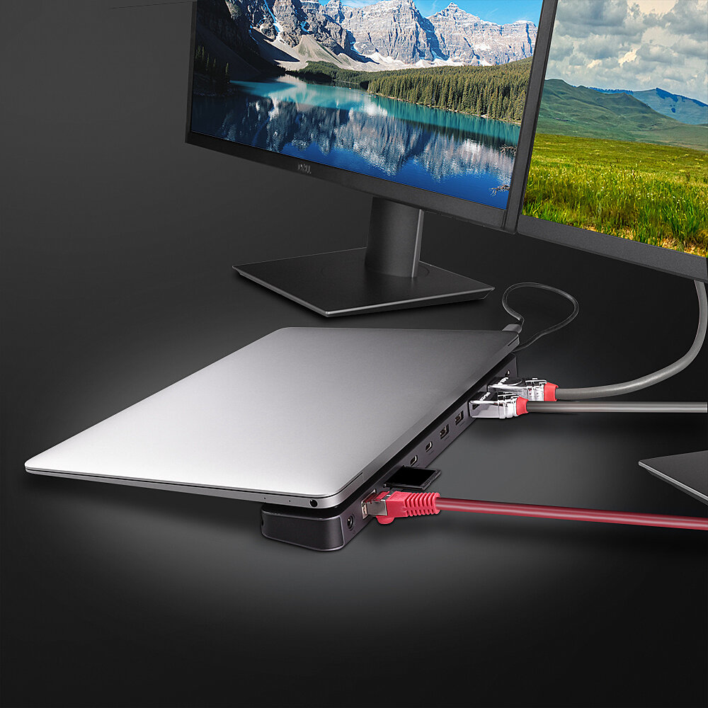 Lindy DST-Mini XT 810, Mini Docking Station USB-C pour Laptop pour un écran 8K ou deux écrans 4K60 et charge 100W