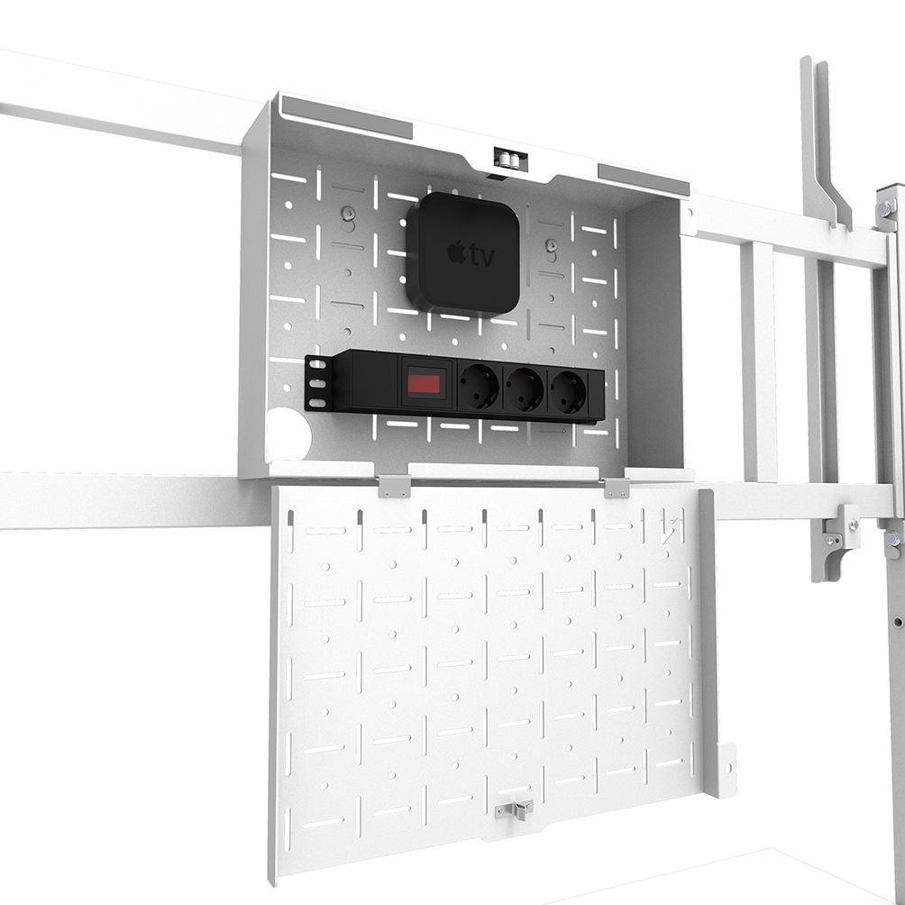 NEOMOUNTS FL50-575WH1 Support au sol mobile pour écran 65-110p - étagère multimédia incluse - installation rapide - TÜV