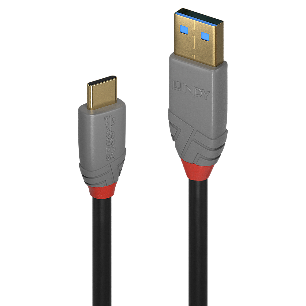 LINDY 3m USB 3.2 Type A to C Cable 5A PD Anthra Line