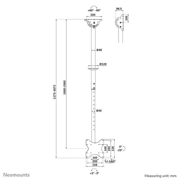 NEOMOUNTS CL35-340BL12 Support de plafond pour écran de 23-42p - h 106-156 cm