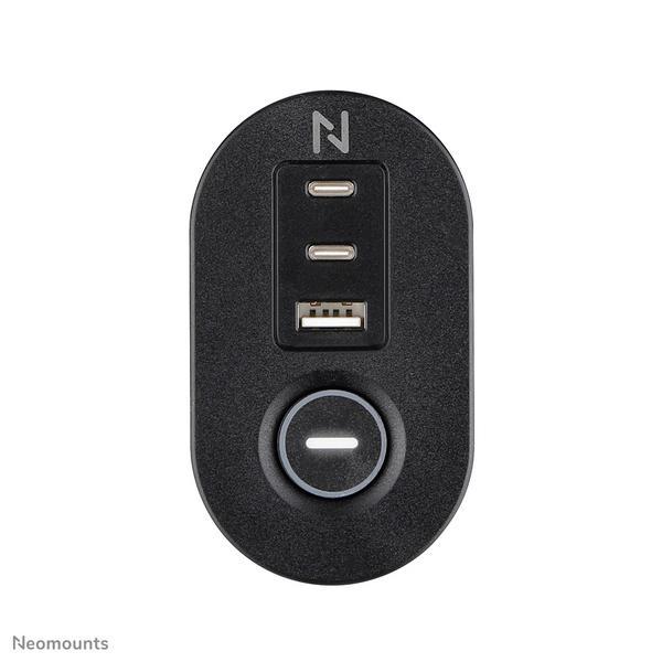 NEOMOUNTS VOLT Desk Clamp socket with Quick-charge USB Ports clamp 0-50mm 3x type-F 230V 1x USB-A 18W 2x USB-C 20W