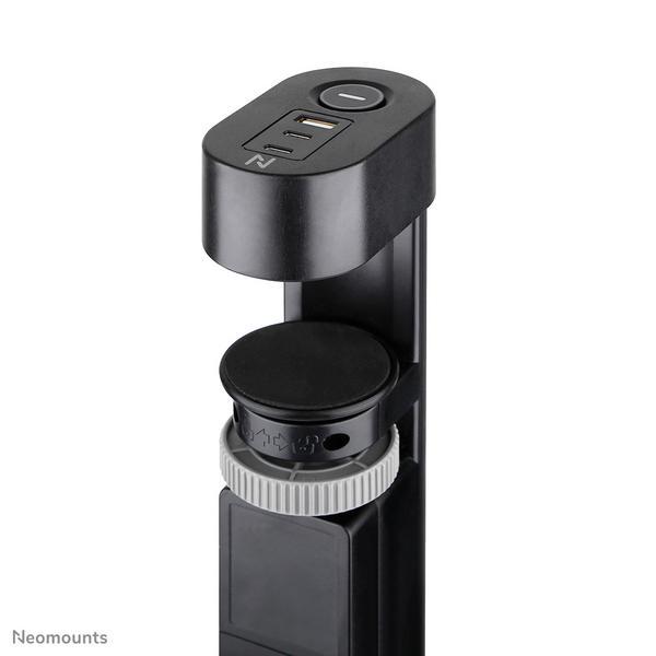 NEOMOUNTS VOLT Desk Clamp socket with Quick-charge USB Ports clamp 0-50mm 3x type-F 230V 1x USB-A 18W 2x USB-C 20W