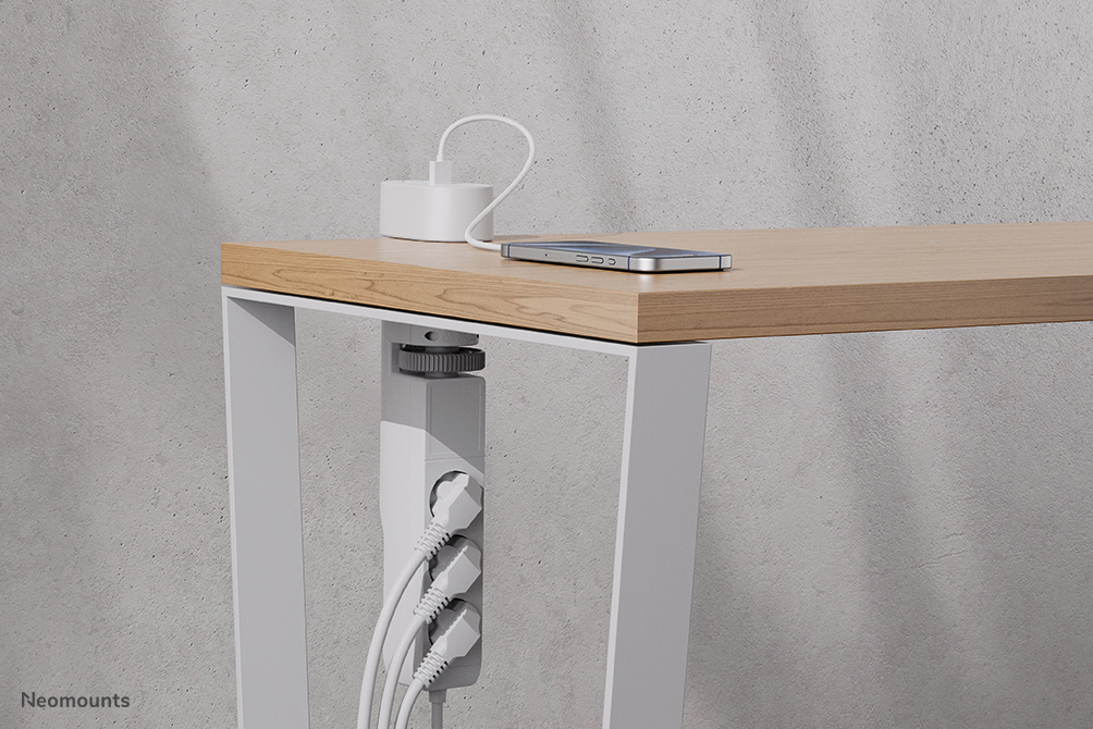 NEOMOUNTS VOLT Desk Clamp socket with Quick-charge USB Ports clamp 0-50mm 3x type-F 230V 1x USB-A 18W 2x USB-C 20W