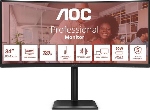 AOC E4 CU34E4CV écran plat de PC 86,4 cm (34") 3440 x 1440 pixels UltraWide Quad HD LCD Noir