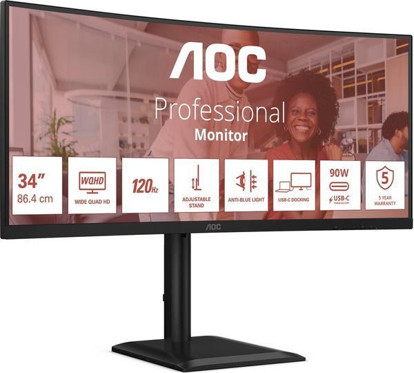 AOC E4 CU34E4CV écran plat de PC 86,4 cm (34") 3440 x 1440 pixels UltraWide Quad HD LCD Noir
