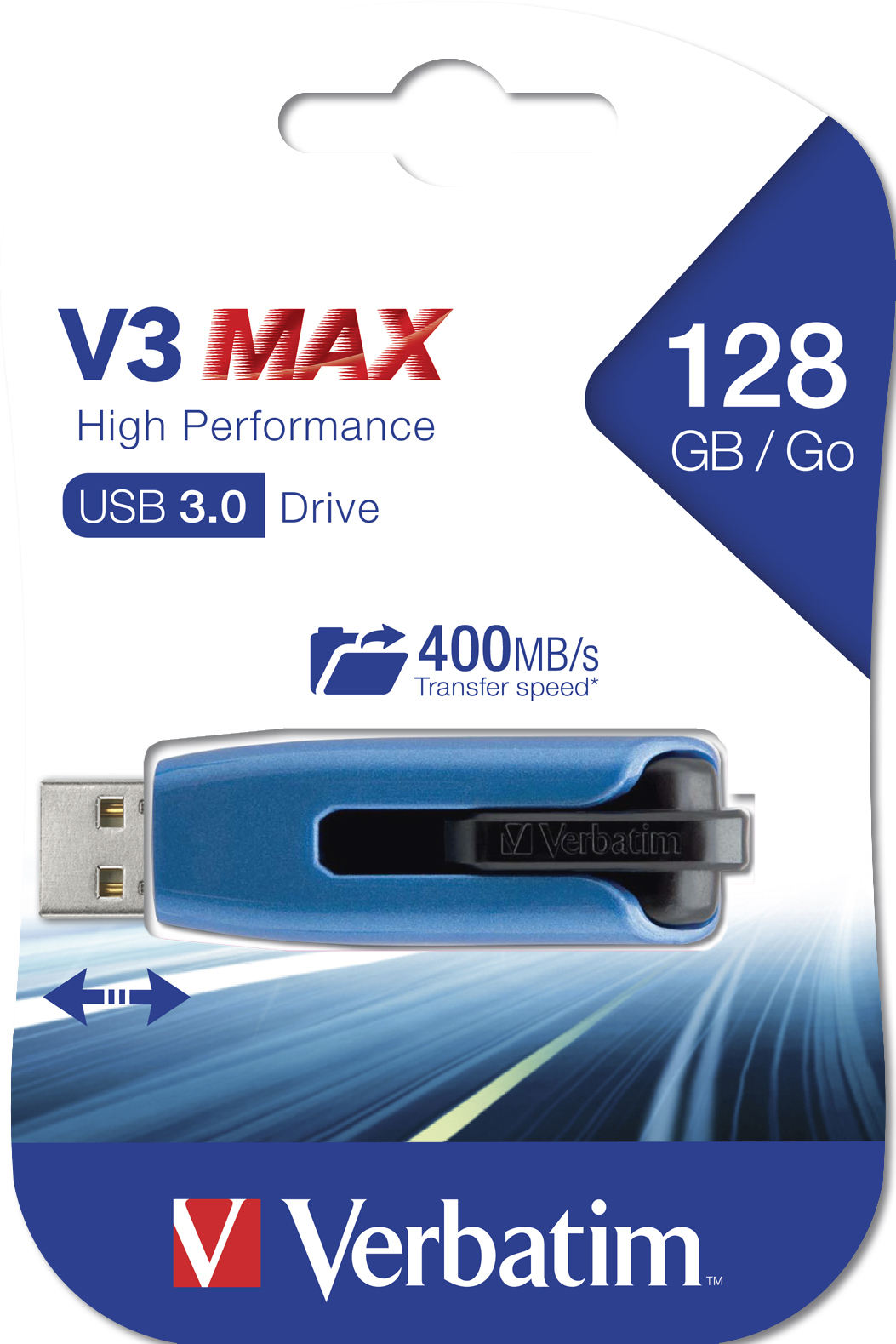 Verbatim Store 'n' Go V3 MAX - Clé USB - 128 Go - USB 3.0 - bleu/noir