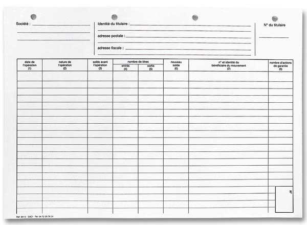 1 Lot de 50 Fiches individuelles d'actionnaires