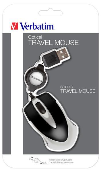 Verbatim Go Mini Optical Travel Mouse - Souris - droitiers et gauchers - optique - filaire - USB - noir