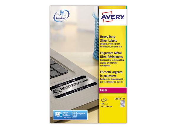 1 Boîte d'étiquettes inaltérables laser AVERY 63,5x29,6mm 540 étiq/boîte