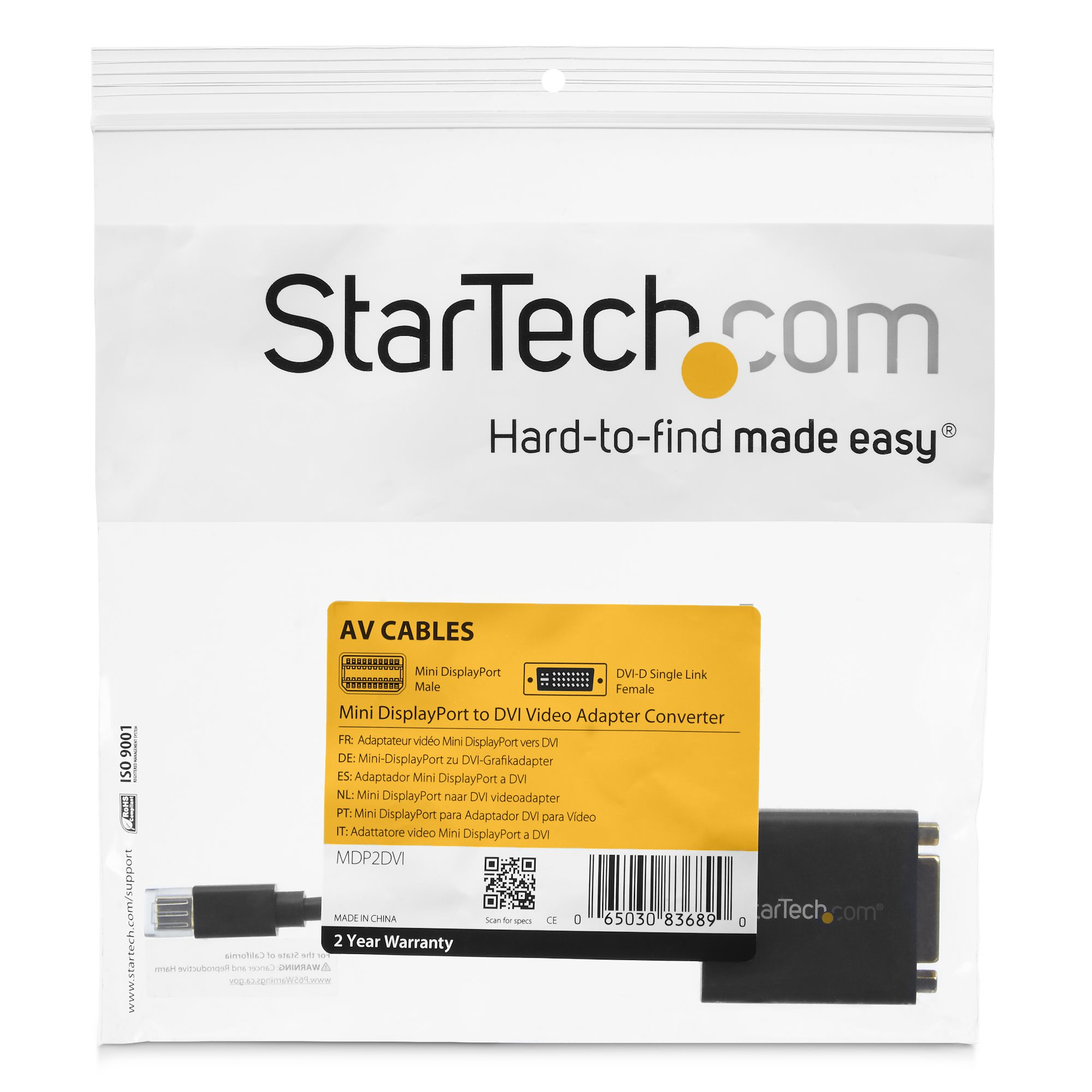StarTech.com Adaptateur vidéo Mini DisplayPort vers DVI - 1920 x 1200 - Blanc - Adaptateur DVI - Mini DisplayPort (M) pour DVI-I (F) - 10.2 cm - noir - pour P/N: DP2MDPMF3, DVIDDMM1, DVIDDMM10M, DVIDDMM25, DVIDDMM2M, DVIDDMM3M, DVIDDMM5M