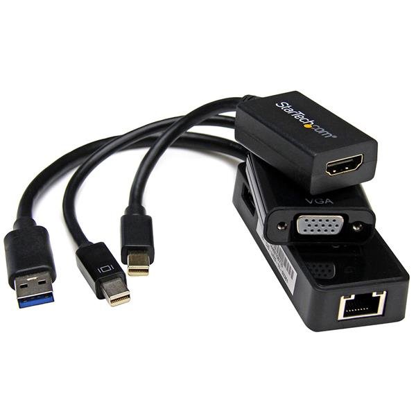 StarTech.com 3-in-1 Accessory Kit for Surface and Surface Pro 4 - mDP to HDMI / VGA - USB 3.0 GbE - Works with Surface Pro 3 and Surface 3 (MSTP3MDPUGBK) - Lot d'accessoires pour notebook - noir - pour Microsoft Surface Pro 3, Pro 4