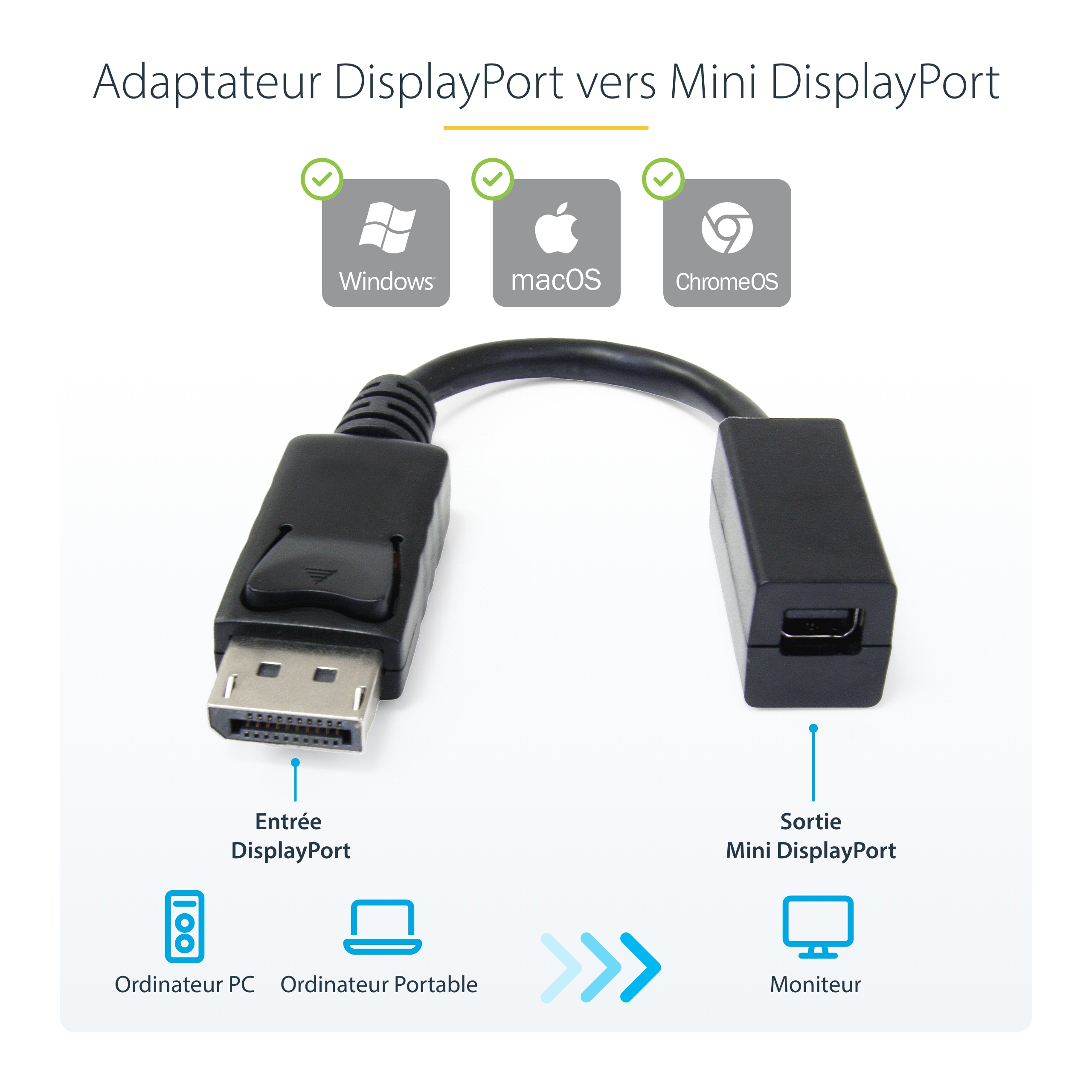 StarTech.com Adaptateur de câble vidéo 15 cm DiplayPort vers Mini DisplayPort  M/F - Adaptateur DisplayPort - DisplayPort (M) pour Mini DisplayPort (F) - 15.2 cm - moulé - pour P/N: SV231DPU, SV231DPUA