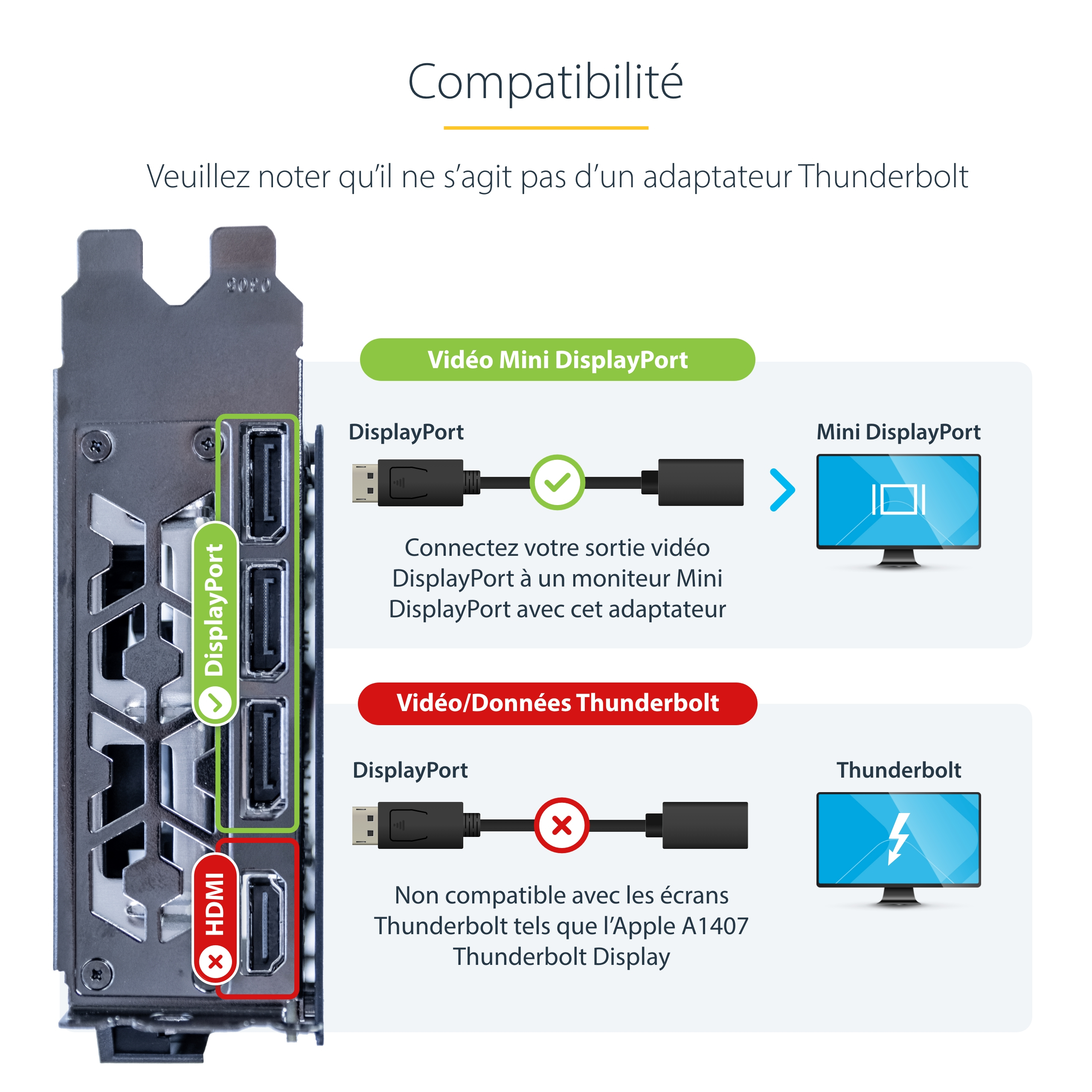 StarTech.com Adaptateur de câble vidéo 15 cm DiplayPort vers Mini DisplayPort  M/F - Adaptateur DisplayPort - DisplayPort (M) pour Mini DisplayPort (F) - 15.2 cm - moulé - pour P/N: SV231DPU, SV231DPUA
