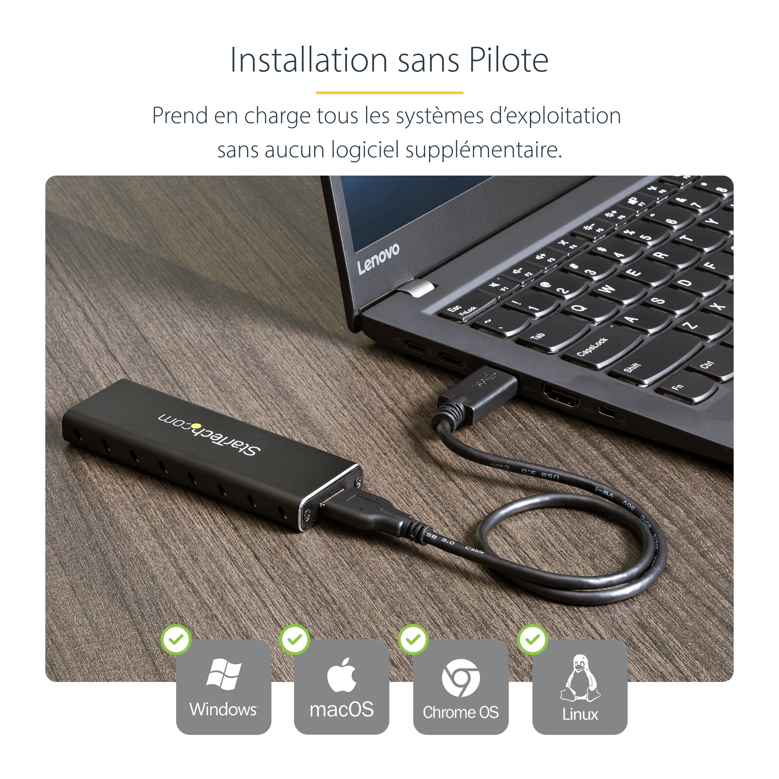 StarTech.com Boîtier USB 3.0 externe pour SSD SATA M.2 NGFF avec UASP - Boîtier SSD portable USB 3.0 vers SATA III M.2 - Boitier externe - M.2 - SATA 6Gb/s - USB 3.0 - noir