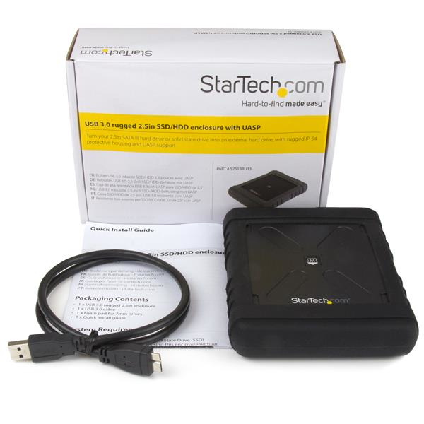 StarTech.com Boîtier USB 3.0 antichoc pour disque dur SATA 6Gb/s de 2,5" - Boîtier HDD / SSD robuste avec UASP - Qualité militaire - Boitier externe - 2.5" - SATA 6Gb/s - SATA 6Gb/s, USB 3.0 - noir - pour P/N: HB30C1A1CPD, HB30C3AGEPD, HB30C3APDW, HB30C4A