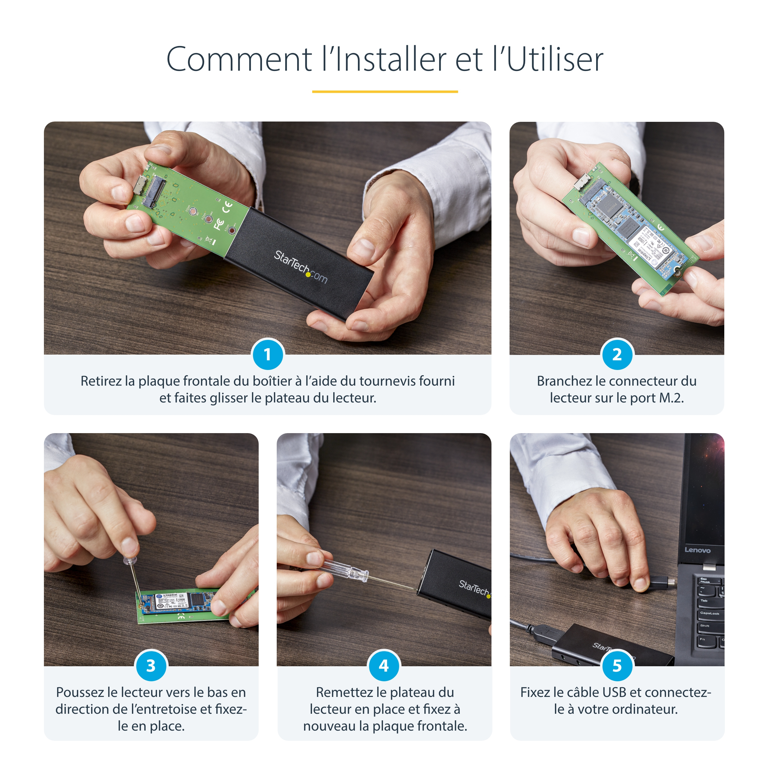 StarTech.com Boîtier disque dur - USB 3.1 (10 Gb/s) - Pour SSD SATA M.2 NGFF - Boîtier SSD M.2 avec câble USB-C - Aluminium - Boitier externe - M.2 - SATA 6Gb/s - USB 3.1 (Gen 2) - noir, argent - pour P/N: TBLT3MM1MA, TBLT3MM2M, TBLT3MM2MA