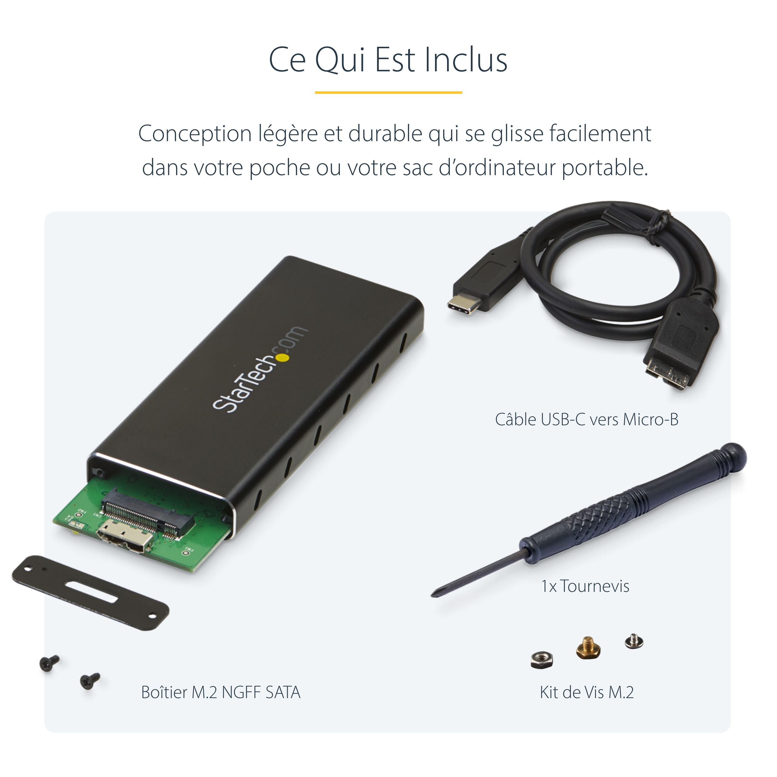 StarTech.com Boîtier disque dur - USB 3.1 (10 Gb/s) - Pour SSD SATA M.2 NGFF - Boîtier SSD M.2 avec câble USB-C - Aluminium - Boitier externe - M.2 - SATA 6Gb/s - USB 3.1 (Gen 2) - noir, argent - pour P/N: TBLT3MM1MA, TBLT3MM2M, TBLT3MM2MA