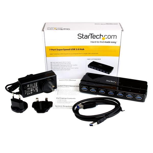 StarTech.com Hub SuperSpeed USB 3.0 avec 7 ports - Concentrateur USB 3.0 avec adaptateur d'alimentation - 1x USB B (F), 7x USB A (F) - Concentrateur (hub) - 7 x SuperSpeed USB 3.0 - de bureau - pour P/N: BNDTBUSB3142, PEXUS313AC2V, PEXUSB311A1E, PEXUSB312