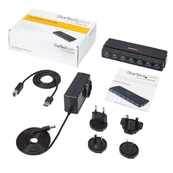 StarTech.com Hub SuperSpeed USB 3.0 avec 7 ports - Concentrateur USB 3.0 avec adaptateur d'alimentation - 1x USB B (F), 7x USB A (F) - Concentrateur (hub) - 7 x SuperSpeed USB 3.0 - de bureau - pour P/N: BNDTBUSB3142, PEXUS313AC2V, PEXUSB311A1E, PEXUSB312