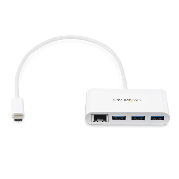 StarTech.com USB C vers Ethernet avec hub USB à 3 ports - Blanc - Gigabit Ethernet - Hub USB 3.0 - Compatible Thunderbolt 3 (HB30C3A1GEA) - Concentrateur (hub) - 3 x SuperSpeed USB 3.0 + 1 x 10/100/1000
