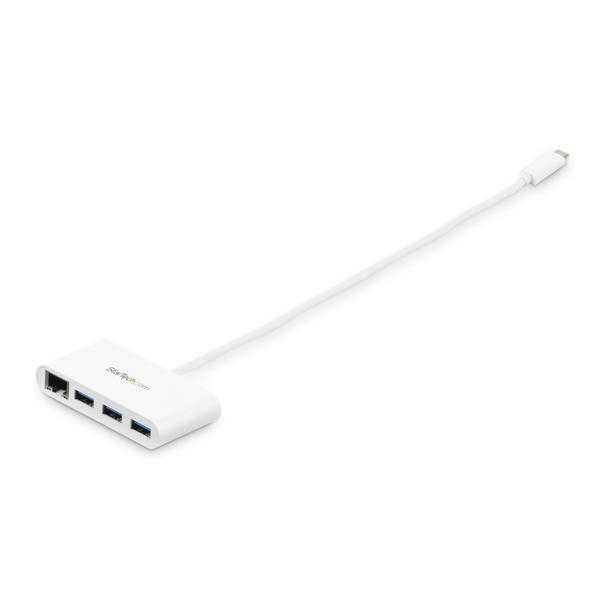 StarTech.com USB C vers Ethernet avec hub USB à 3 ports - Blanc - Gigabit Ethernet - Hub USB 3.0 - Compatible Thunderbolt 3 (HB30C3A1GEA) - Concentrateur (hub) - 3 x SuperSpeed USB 3.0 + 1 x 10/100/1000