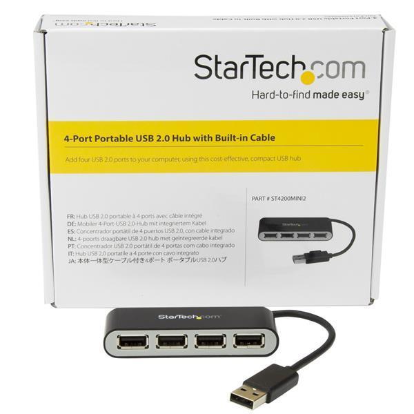 StarTech.com Hub USB 2.0 portable à 4 ports avec câble intégré - Concentrateur USB compact - Mini hub USB 2.0 - Concentrateur (hub) - 4 x USB 2.0 - de bureau