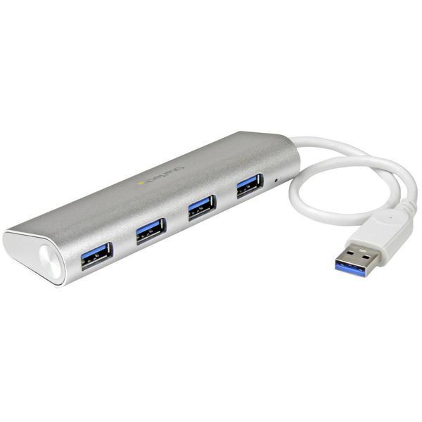 StarTech.com Hub USB 3.0 compact à 4 ports avec câble intégré - Concentrateur USB 3.0 avec boîtier en aluminium - Argent - Concentrateur (hub) - 4 x SuperSpeed USB 3.0