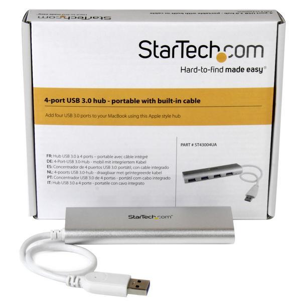 StarTech.com Hub USB 3.0 compact à 4 ports avec câble intégré - Concentrateur USB 3.0 avec boîtier en aluminium - Argent - Concentrateur (hub) - 4 x SuperSpeed USB 3.0