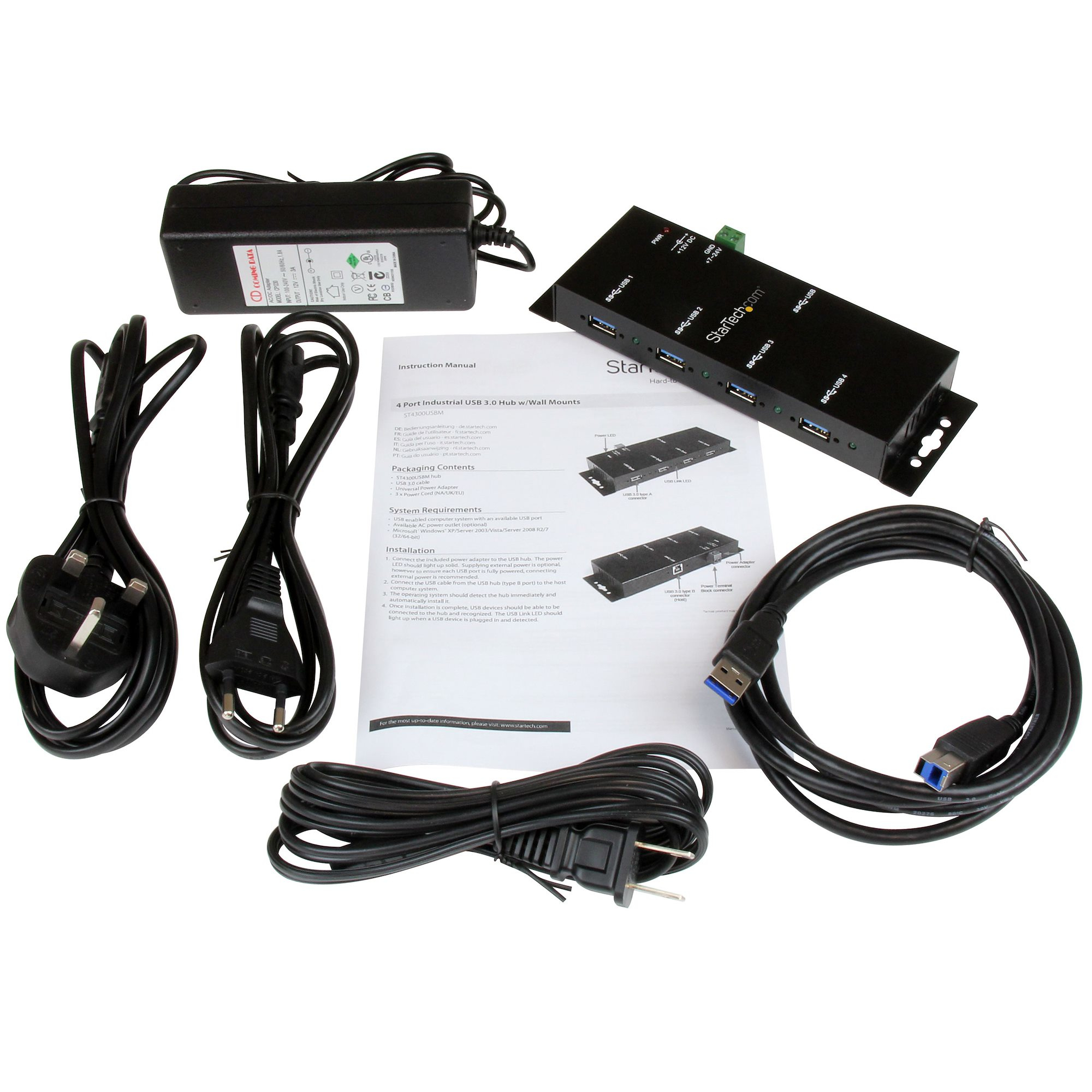 StarTech.com Hub USB 3.0 industriel a 4 ports - Montable - Concentrateur (hub) - 4 x SuperSpeed USB 3.0 - de bureau - Tension CC - pour P/N: ITB20D3250, MSDREADU2OTG, SVA12M5NA, USB312SAT3CB, USB315CB2M, USBLTM1MBK, USBLTM1MWH