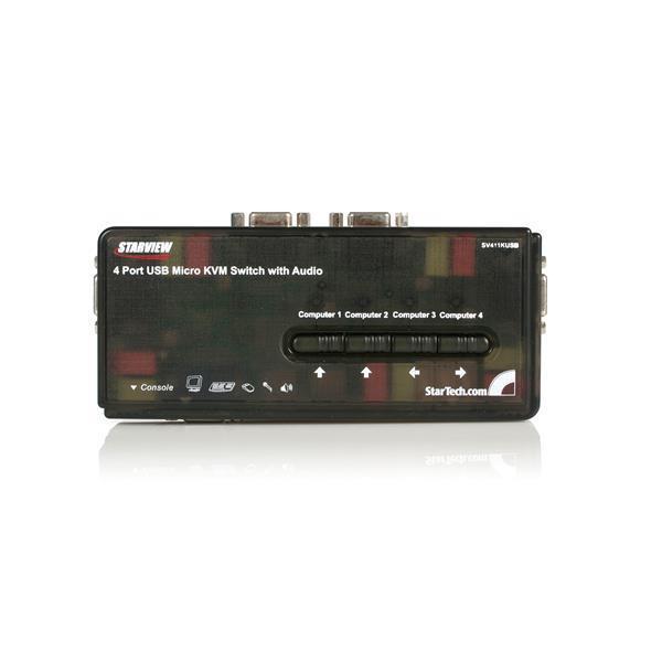 StarTech.com Switch KVM USB VGA à 4 ports avec câbles - Kit commutateur écran clavier souris - Noir - Commutateur écran-clavier-souris/audio - 4 x KVM / audio - 1 utilisateur local - de bureau