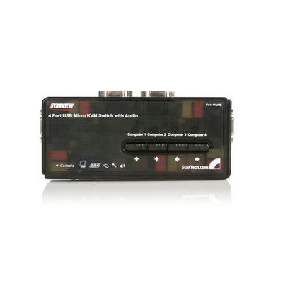 StarTech.com Switch KVM USB VGA à 4 ports avec câbles - Kit commutateur écran clavier souris - Noir - Commutateur écran-clavier-souris/audio - 4 x KVM / audio - 1 utilisateur local - de bureau