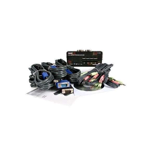 StarTech.com Switch KVM USB VGA à 4 ports avec câbles - Kit commutateur écran clavier souris - Noir - Commutateur écran-clavier-souris/audio - 4 x KVM / audio - 1 utilisateur local - de bureau