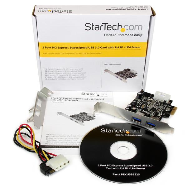 StarTech.com Carte Contrôleur PCI Express 2 Ports USB 3.0 SuperSpeed avec UASP - Adaptateur PCIe 2x USB 3.0 avec UASP - Alimentation LP4 - Adaptateur USB - PCIe - USB 3.0 x 2 - pour P/N: CFASTRWU3, S251SMU33EP, ST103008U2C, ST53004U1C, ST7300U3M, ST93007U