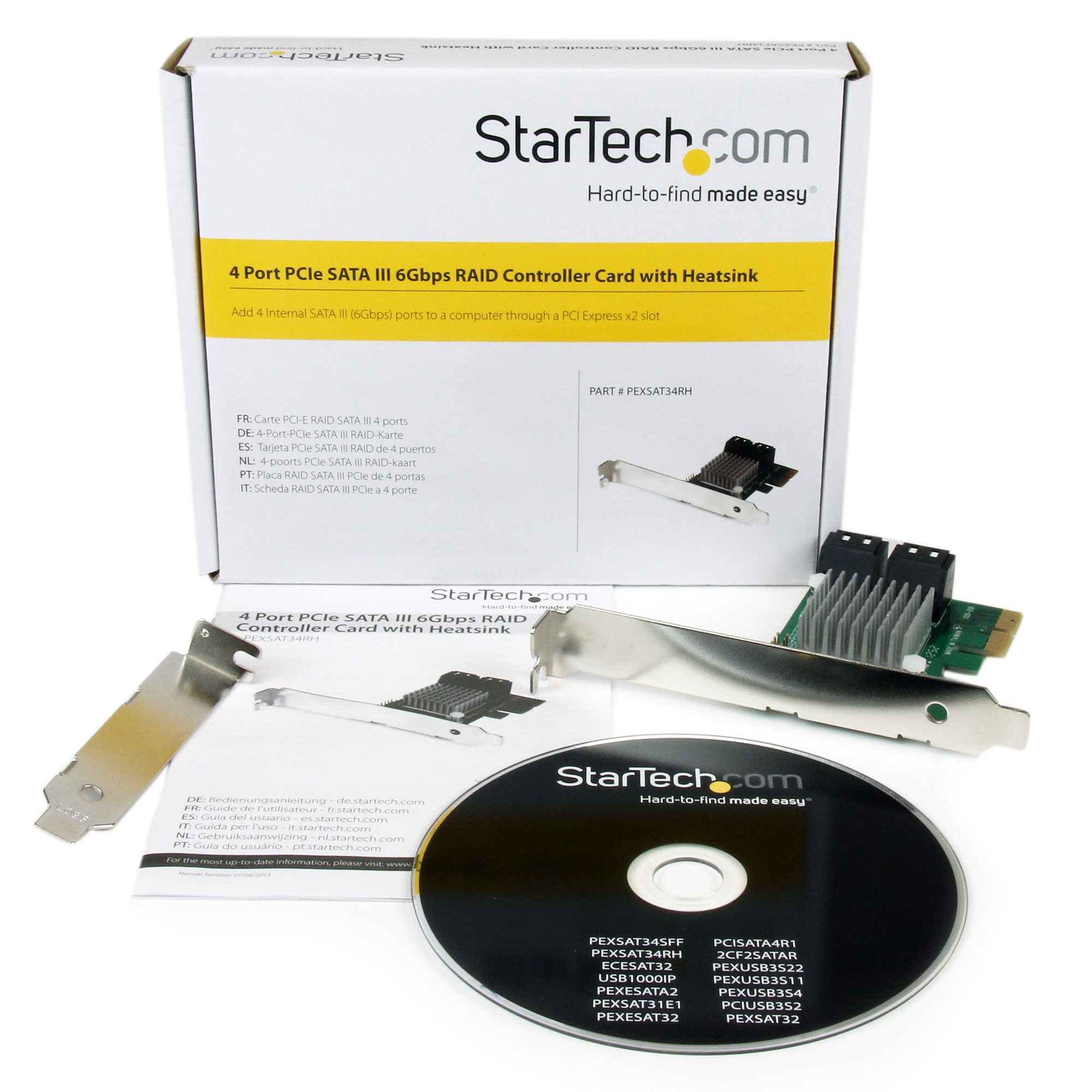 StarTech.com Carte contrôleur PCI Express RAID à 4 ports SATA 6 Gb/s avec HyperDuo (PEXSAT34RH) - Contrôleur de stockage (RAID) - 4 Canal - SATA 6Gb/s - profil bas - RAID 0, 1, 10, JBOD - PCIe 2.0 x2 - pour P/N: ST521PMINT