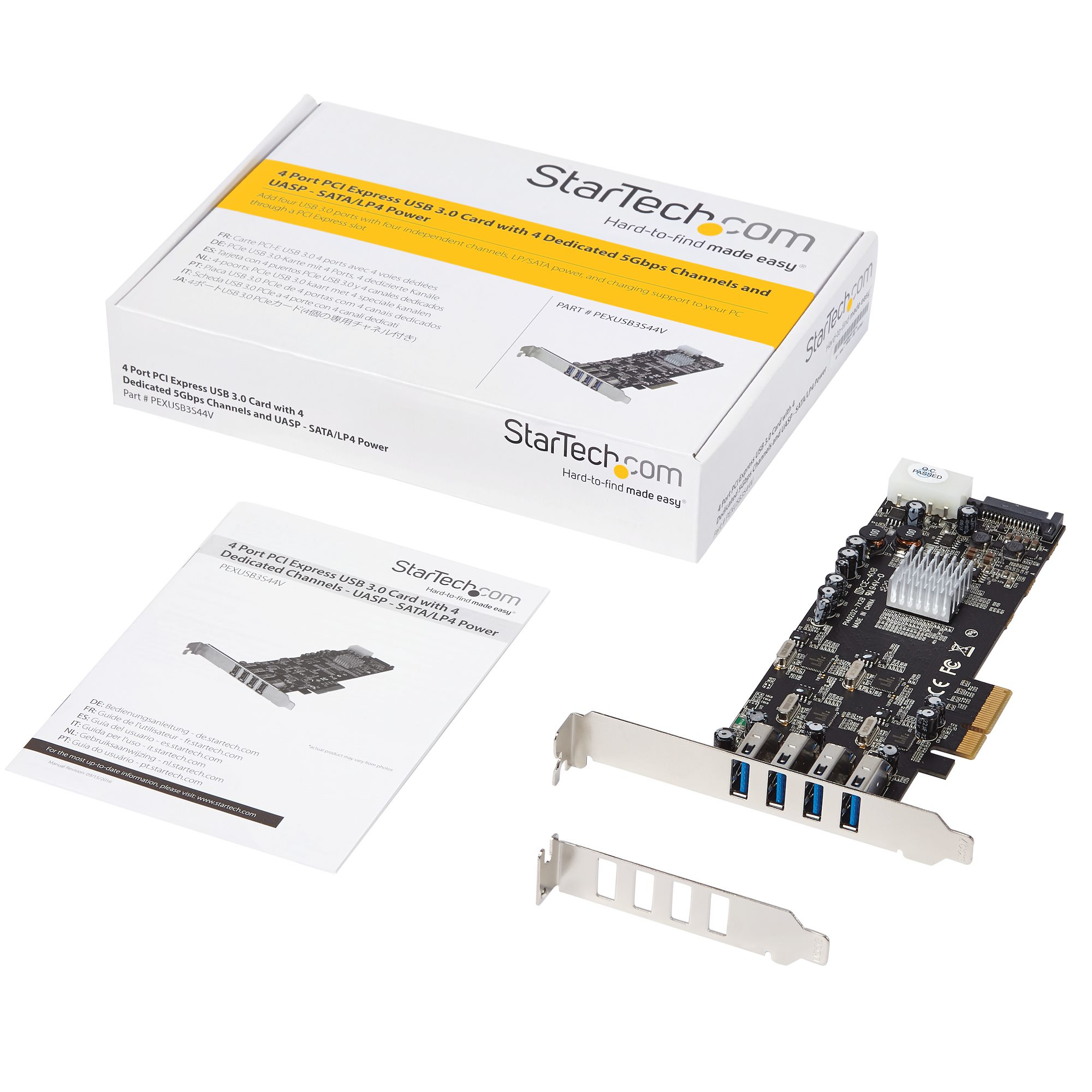 StarTech.com Carte contrôleur PCI Express à 4 ports USB 3.0 avec 4 voies dédiées de 5 Gb/s, UASP et alimentation SATA / LP4 - Adaptateur USB - PCIe x4 - USB 3.0 x 4 - pour P/N: BNDTB10GI, BNDTB210GSFP, BNDTB310GNDP, BNDTB410GSFP, BNDTB4M2E1, BNDTBUSB3142
