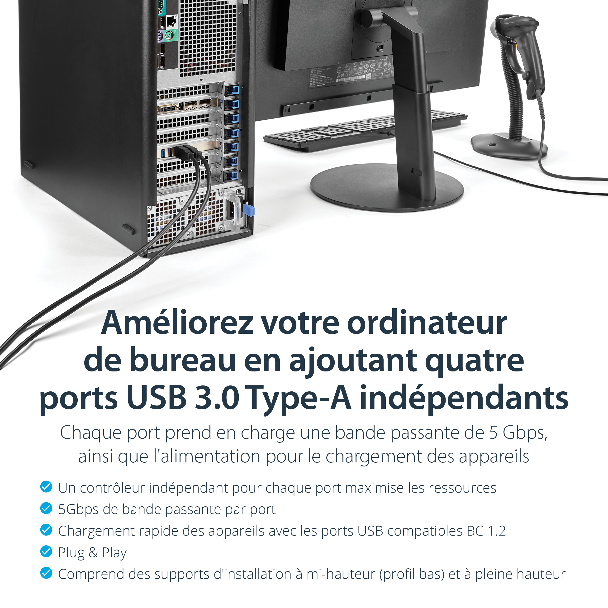 StarTech.com Carte contrôleur PCI Express à 4 ports USB 3.0 avec 4 voies dédiées de 5 Gb/s, UASP et alimentation SATA / LP4 - Adaptateur USB - PCIe x4 - USB 3.0 x 4 - pour P/N: BNDTB10GI, BNDTB210GSFP, BNDTB310GNDP, BNDTB410GSFP, BNDTB4M2E1, BNDTBUSB3142