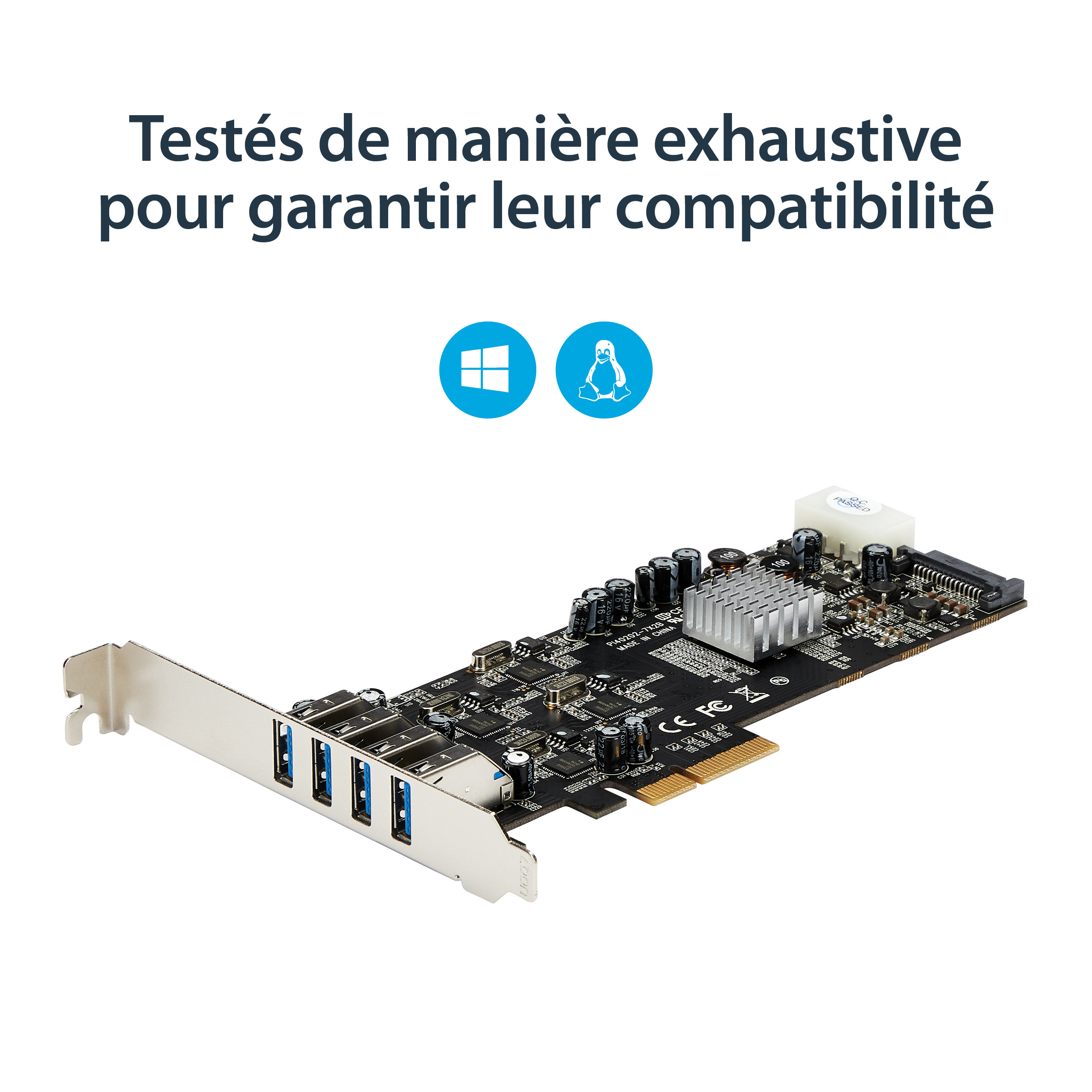 StarTech.com Carte contrôleur PCI Express à 4 ports USB 3.0 avec 4 voies dédiées de 5 Gb/s, UASP et alimentation SATA / LP4 - Adaptateur USB - PCIe x4 - USB 3.0 x 4 - pour P/N: BNDTB10GI, BNDTB210GSFP, BNDTB310GNDP, BNDTB410GSFP, BNDTB4M2E1, BNDTBUSB3142
