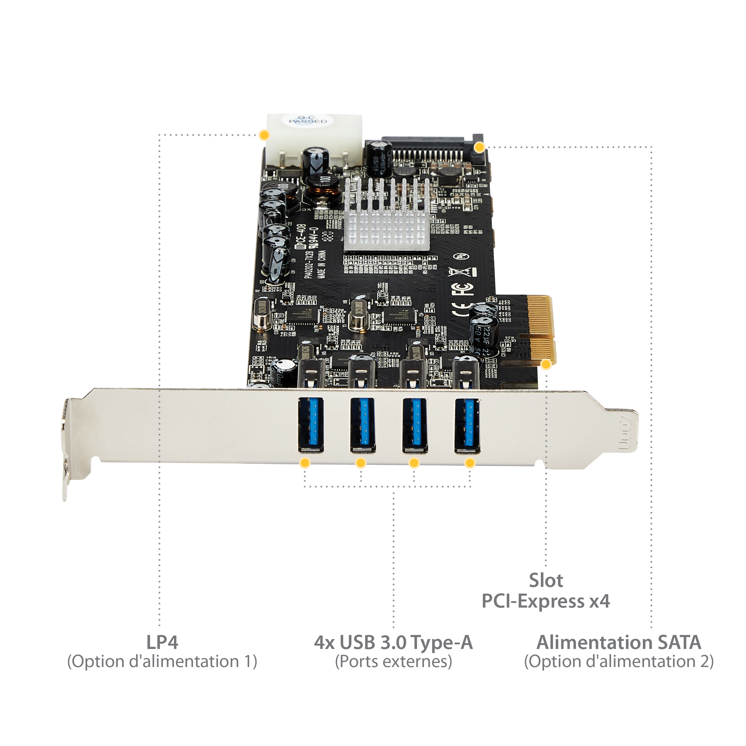 StarTech.com Carte contrôleur PCI Express à 4 ports USB 3.0 avec 4 voies dédiées de 5 Gb/s, UASP et alimentation SATA / LP4 - Adaptateur USB - PCIe x4 - USB 3.0 x 4 - pour P/N: BNDTB10GI, BNDTB210GSFP, BNDTB310GNDP, BNDTB410GSFP, BNDTB4M2E1, BNDTBUSB3142