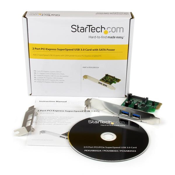 StarTech.com Carte Contrôleur PCI Express (PCIe) vers 2 ports USB 3.0 avec UASP - Adaptateur PCIe 2x USB 3.0 - Alimentation SATA - Adaptateur USB - PCIe - USB 3.0 x 2 - pour P/N: CFASTRWU3, ST3300GU3B, ST4300U3C1, ST4300U3C1B, ST7300U3M, ST7300USBME, USB3