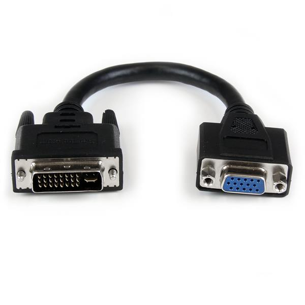 StarTech.com Câble adaptateur DVI vers VGA de 20cm - Convertisseur DVI-I vers HD15 - Mâle / Femelle - Noir - Adaptateur VGA - DVI-I (M) pour HD-15 (VGA) (F) - 20 cm - vis moletées - noir