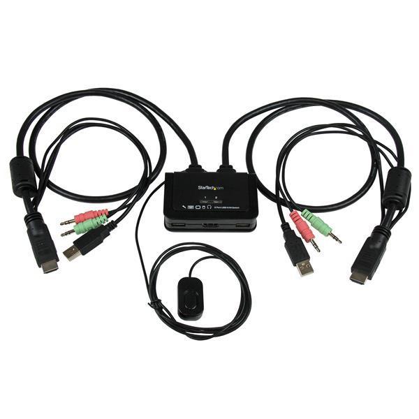 StarTech.com Switch KVM USB HDMI à 2 ports - Commutateur écran clavier souris alimenté par USB avec câbles KVM et commutateur à distance - Commutateur écran-clavier-souris/audio - 2 x KVM / audio - 1 utilisateur local - de bureau